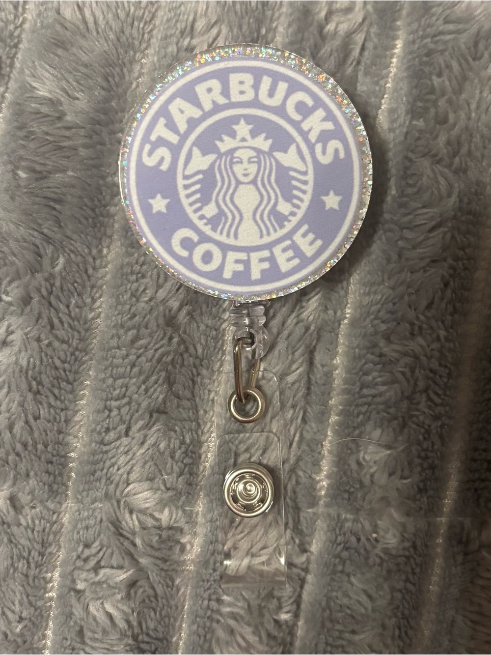Starbucks Lavender and Silver Glitter Retractable Badge Reel